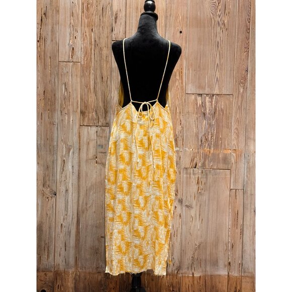 Yellow & White Palm Print Rue Stiic Womens Midi Dress With Spaghetti Straps & Op - Picture 3 of 9
